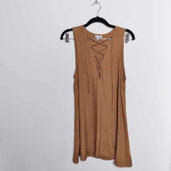 TOBI Lace Up Brown Tank Midi Dress Size Small - Picture 1 of 7